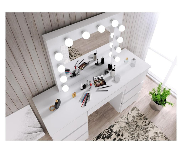 Set masa toaleta, 120 cm, cosmetica machiaj, masuta vanity, oglinda cu led-uri, alb, mbmt5