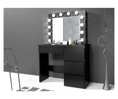 Set masa toaleta, 94 cm cosmetica machiaj oglinda masuta vanity, oglinda cu led-uri, negru, mbmtn2