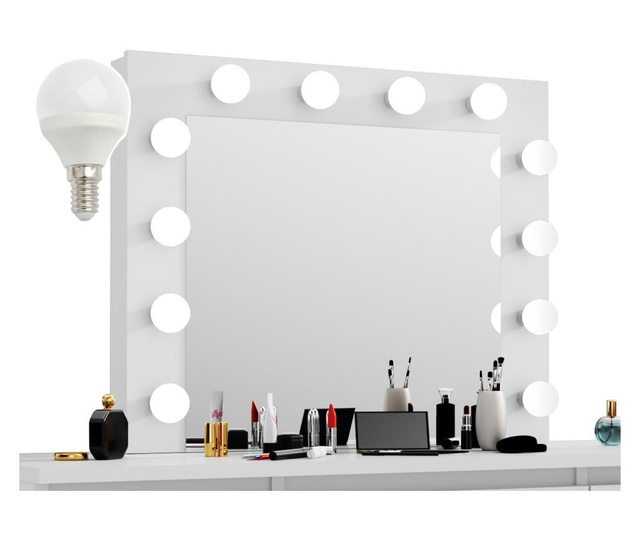 Set masa toaleta, 120 cm, cosmetica machiaj, masuta vanity, oglinda cu led-uri, alb, mbmt5