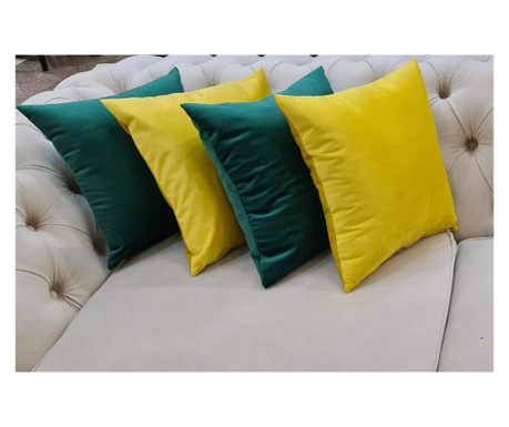 Set 4 perne decorative, DeCor Fashion Home, catifea, Velvet 773 si Velvet 35, galben si verde smarald, 40×40 cm