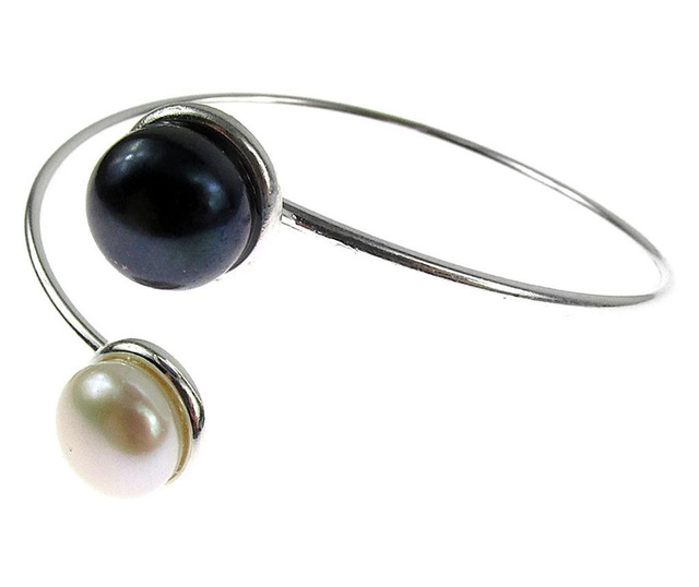 Bratara argint fixa cu perle naturale alb&negru