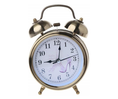 Pufo Моден настолен часовник с аларма, с осветен циферблат с бутони, металик, 16 см, златист
