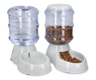 Set 1x Dispenser automat mancare si 1x Dispenser automat apa pentru Caini/ Pisici, Alb, 3,8l, 48332.22