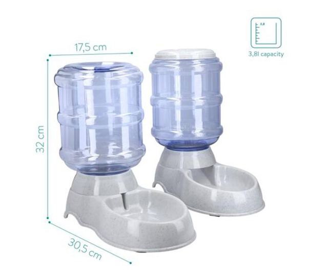Set 1x Dispenser automat mancare si 1x Dispenser automat apa pentru Caini/ Pisici, Alb, 3,8l, 48332.22