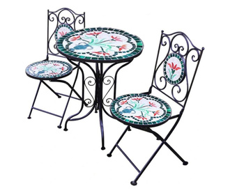 Set 2 scaune si masa din mozaic cu cadru de fier, pliabile, ceramica, interior/exterior terasa/gradina modern
