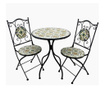 Set 2 scaune si masa din mozaic cu cadru de fier, ceramica, interior/exterior terasa/gradina modern, pliabile, negru-multicolor,