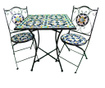Set 2 scaune si masa din mozaic cu cadru de fier, ceramica, interior/exterior terasa/gradina modern, pliabile, buz