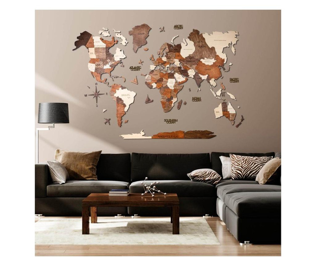 Harta lumii din lemn 3D – Multicolor Basic - L