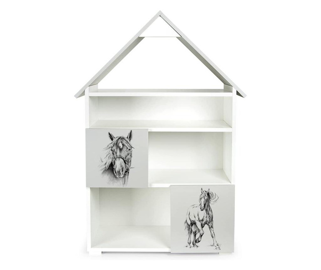 Βιβλιοθήκη με 6 διαμερίσματα Little cottage Horse print White&gray