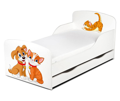 Detská posteľ s matracom a zásuvkou Cat and dog 140x70 195S