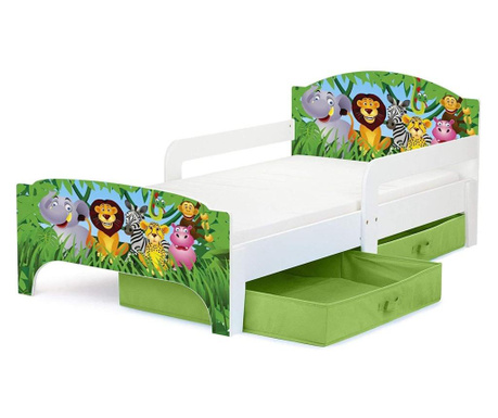Легло за деца с чекмеджета и матрак SMART Jungle animals 140x70