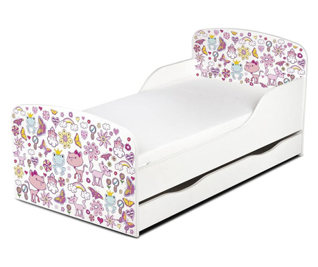 Легло за деца с матрак и чекмедже Pink dreams 140x70