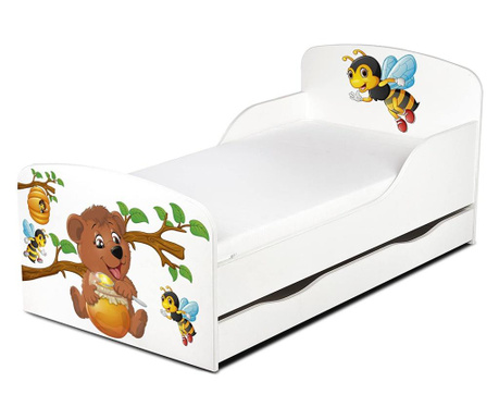 Легло за деца с матрак и чекмедже Teddybear and bees 140x70