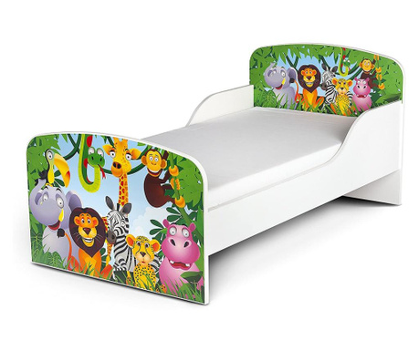 Otroška postelja z ležiščem Jungle animals 140x70 244163B