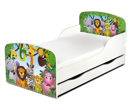 Dětská postel s matrací a šuplíkem Jungle animals 140x70 164B