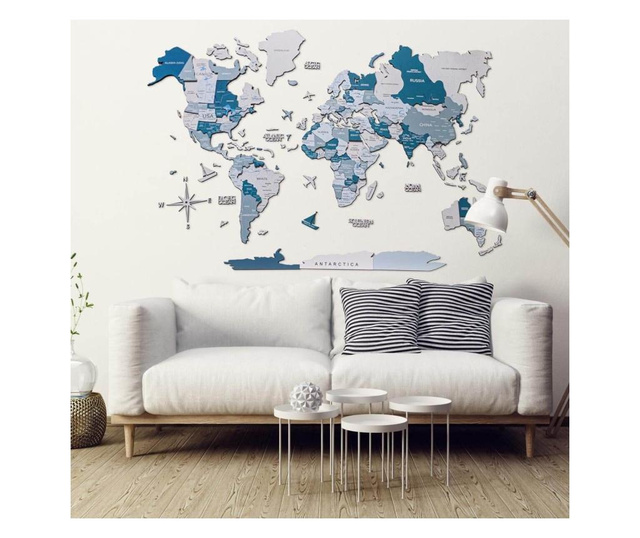 Harta lumii din lemn 3D –  Aqua Basic - L