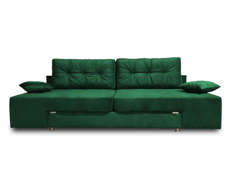 Canapea extensibila Rafael, saltea relaxa, lada, noptiere, perne, plus verde smarald Rafael