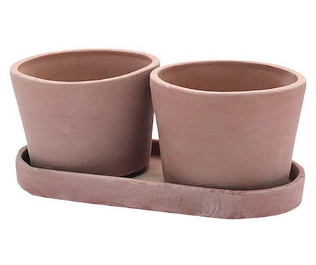 Set 2 ghivece ceramice + farfurie, Vaso Duo Rotondo 30 cm