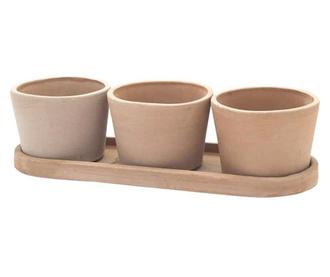 Set 3 ghivece ceramice + farfurie, Vaso tris Rotondo 45 cm