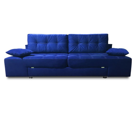 Canapea extensibila Rafael, saltea relaxa, lada, noptiere, perne, plus albastru, 105x250 cm Rafael