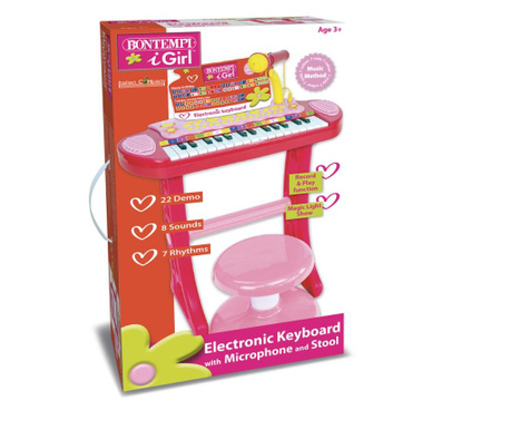 Bontempi orga electronica roz cu scaun si microfon