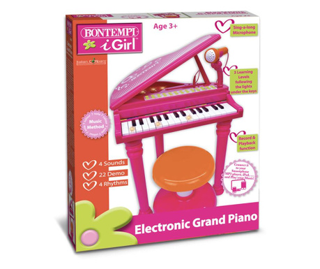 Bontempi pian electronic roz cu scaun si microfon