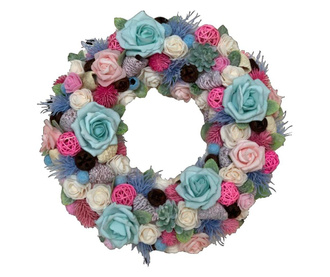 Coronita decorativa cu flori artificiale, handmade, multicolora, 30 cm