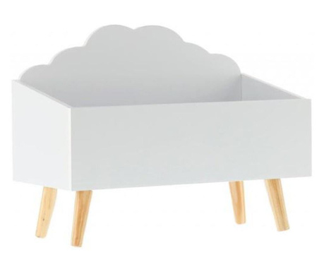Кутия за съхранение на играчки, дърво, облачен модел, бяла, 58x28x45 см, Chomik