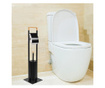 WC-papírtartó WC-kefével, fém és bambusz, fekete, 74 cm, Springos