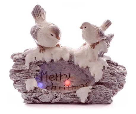 Karácsonyi dekoráció, kerámia, madarak, LED, 2xAA, 36 cm