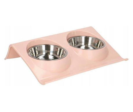 Двойна купа за хранене на домашни любимци с опора от неръждаема стомана, 2X14 см, Rox, MCT-PS18264