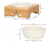 Castron, bol, pentru caine, pisica, cu suport, bambus, ceramica, alb, 14 cm