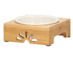 Castron, bol, pentru caine, pisica, cu suport, bambus, ceramica, alb, 14 cm