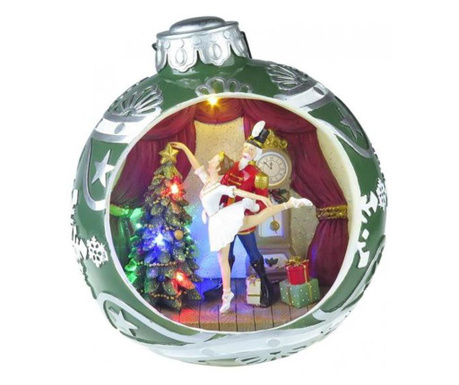 Музикална коледна украса, елхов глобус с балерина, многоцветен LED, 3xAA, 30.5x26.5 см