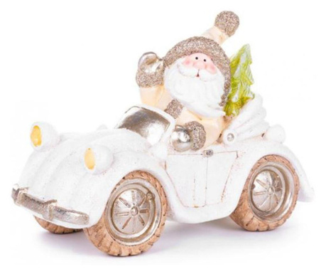 Коледна украса, керамика, Дядо Коледа в бяла кола, 46.5x19.5x31.5 см