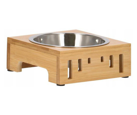 Бамбукова дървена купа за хранене на животни, Сребристо/Кафяво, 14 см, MCT-81231PS