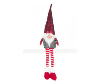 Karácsonyi dekoráció, törpe hosszú lábakkal, piros és szürke csíkokkal, 17x12x59 cm