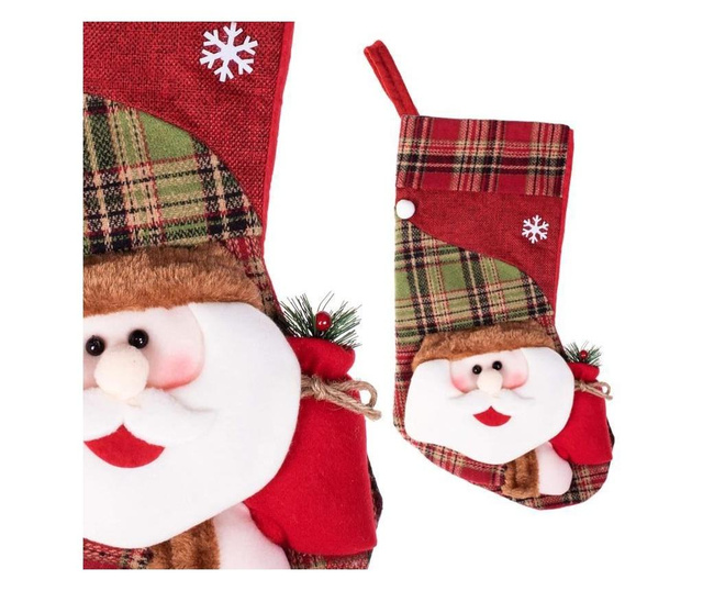 Karácsonyi dekoráció, Mikulás ajándék zokni, piros és zöld, 25x42 cm