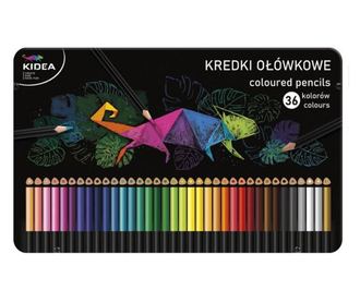 36 gyönyörű háromszög alakú ceruza készlet gyerekeknek, fém doboz, Kidea, többszínű