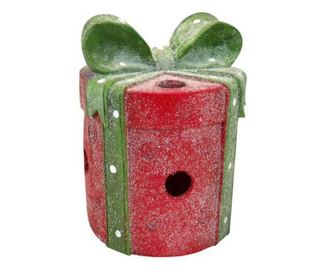 Коледна украса, подарък с панделка, кръгла, червено и зелено, led, 3xaa, 23.5x23.5x29 см