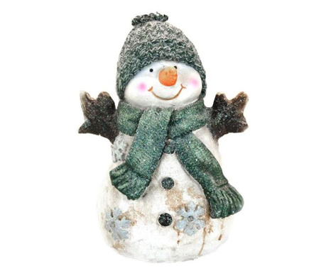 Коледна украса, керамика, снежен човек с шапка и шал, led, 3xaaa, 18 см