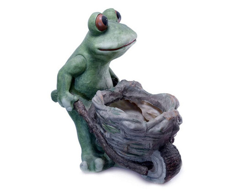 Градинска декорация Mercaton®, Керамичен материал, Модел на жаба с количка, 31,5x21x35 см