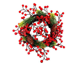 Karácsonyi dekoráció, koszorú gallyakkal és tobozokkal, 33 cm