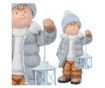 Зимна декорация, керамика, момче с фенер, сиви нюанси, 48 см
