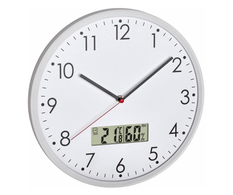 Безшумен аналогов стенен часовник, с термометър и цифров хигрометър, бял, MCT 60.3048.02