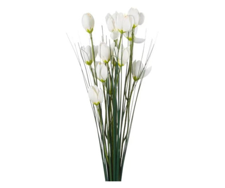 Planta artificiala decorativa cu frunze verzi si flori albe inflorite, lungime 40 cm