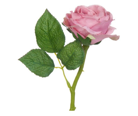 Floare artificiala decorativa, trandafir roz inflorit cu frunze verzi, inaltime 30 cm