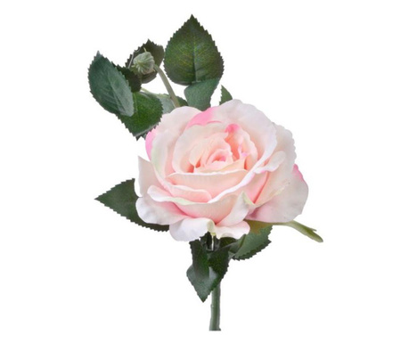 Floare artificiala decorativa, trandafir roz cu frunze verzi, inaltime 30 cm