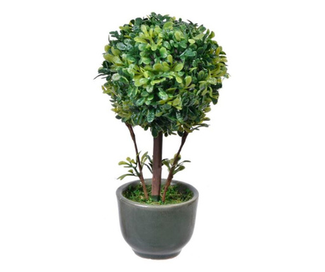 Floare artificiala ornamentala in ghiveci, bonsai cu frunze verzi, inaltime 15 cm