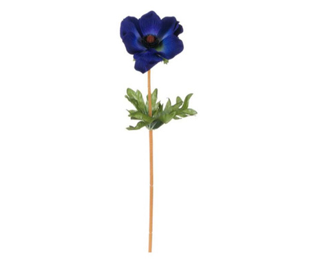 Floare artificiala decorativa, anemona albastra cu frunze verzi, inaltime 40 cm